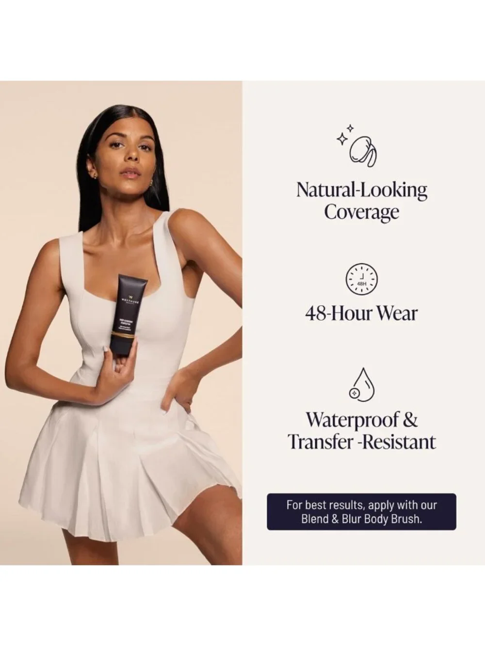 Waterproof Body Makeup & Brush - Leg Coverage, Tattoo Concealer, Golden Radiance